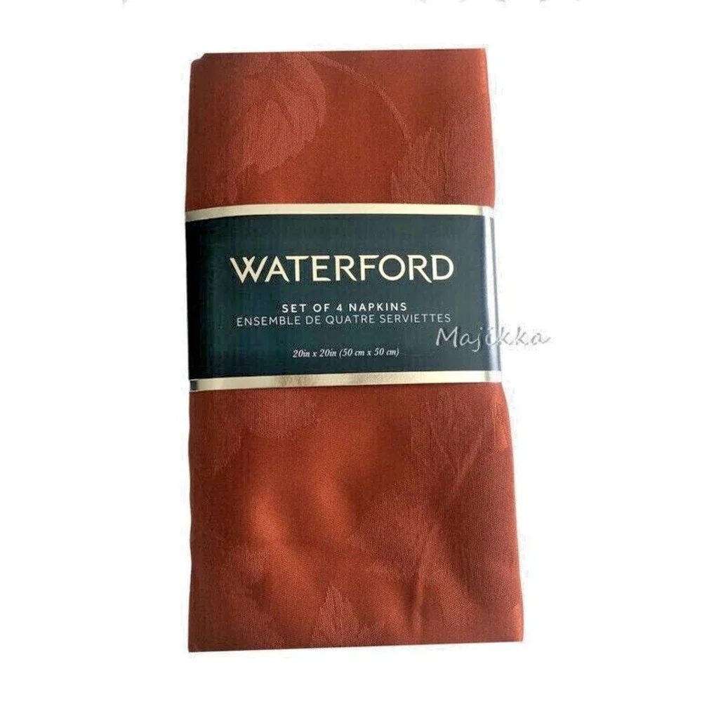 Waterford Thanksgiving Napkins Set of 4 Fall Autumn Burnt Orange Embossed Leaves